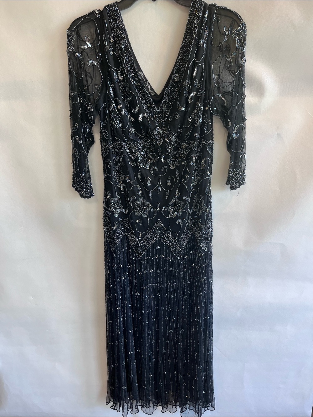 Pisarro Nights Vintage Black Beaded Sequin Evening Gown Formal Dress